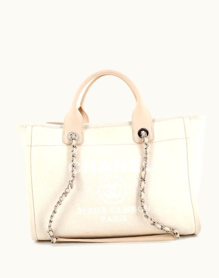 Chanel Chanel Deauville NM Tote Mixed Fibers Small Neutral Canvas Silver