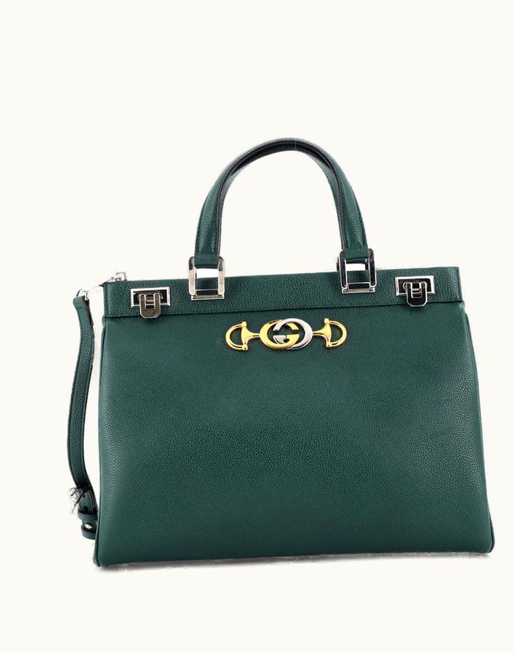 Gucci Gucci Zumi Top Handle Bag Medium Leather Green & Red