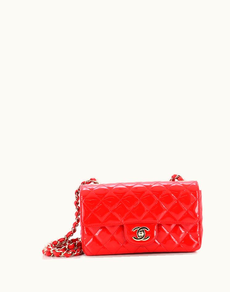 Chanel Chanel Classic Single Flap Bag Quilted Patent Mini Red Patent Leather Gold Tone