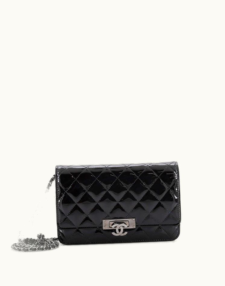 Chanel Chanel Golden Class Wallet On Chain Quilted Patent Black Gun Metal