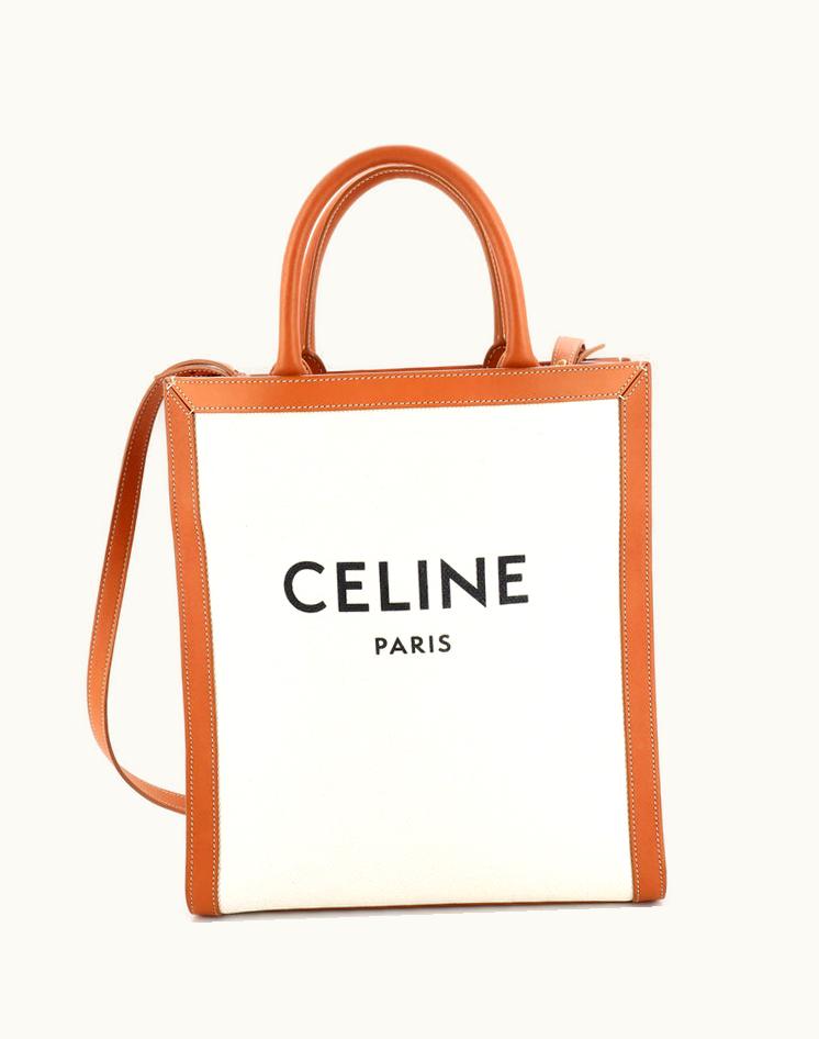 Celine Celine 240474/46 Vertical Cabas Tote Canvas With Leather Small Brown Gold
