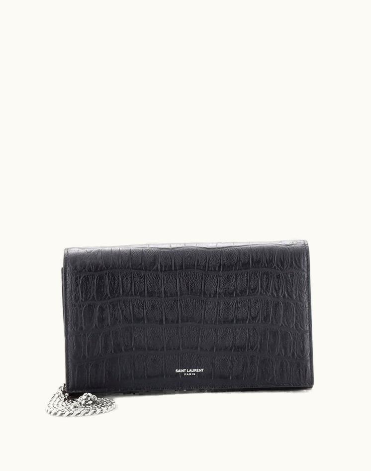 Saint Laurent Saint Laurent Paris Chain Wallet Crocodile Embossed Leather