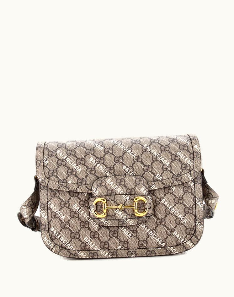 Gucci Gucci X Balenciaga The Hacker Project Horsebit 1955 Shoulder Bag GG Coated Canvas Small Brown-Gold