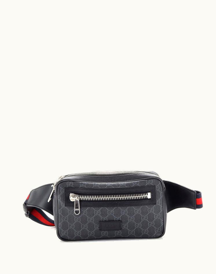 Gucci Gucci Soft Zip Belt Bag GG Coated Canvas Small Black Silver