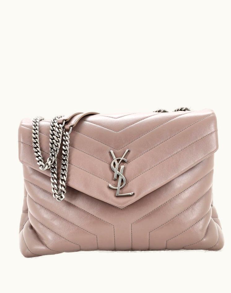 Saint Laurent Saint Laurent Loulou Shoulder Bag Matelasse Chevron Leather Medium Neutral Black Aged Silver