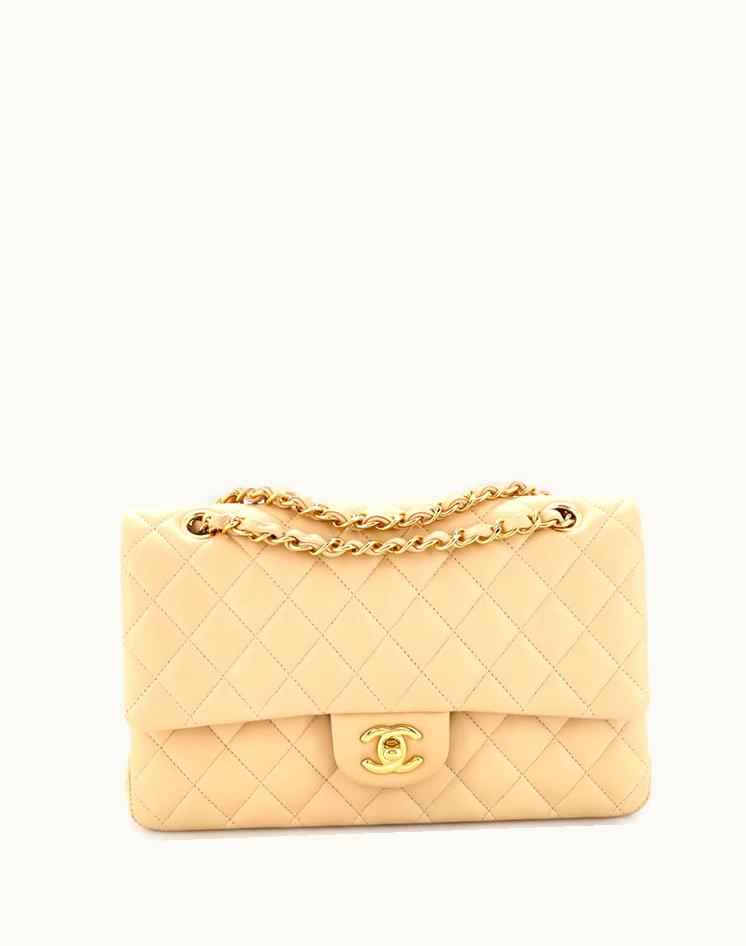 Chanel Chanel Classic Double Flap Bag Quilted Lambskin Medium Neutral Gold