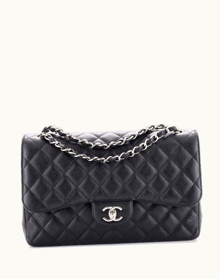Chanel Chanel Classic Double Flap Bag Quilted Caviar Jumbo Black Red Silver