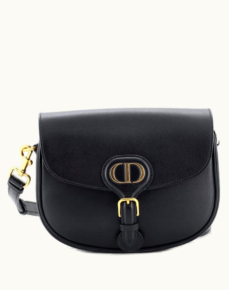 Dior Christian Dior Bobby Flap Bag Leather Medium Black Gold