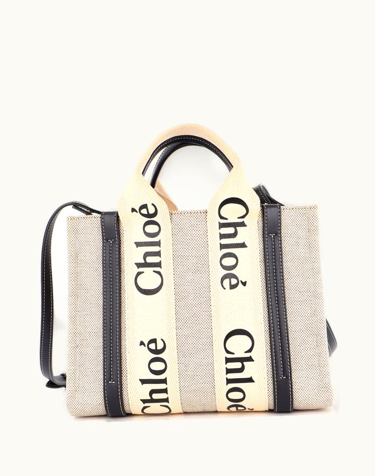 Chloe Chloe Woody Convertible Tote Canvas & Leather Small in Neutral
