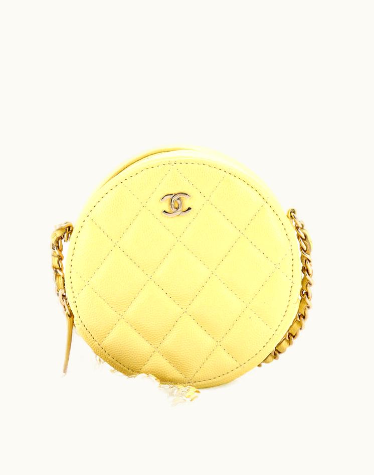 Chanel Chanel Round Clutch With Chain Quilted Caviar Mini Yellow