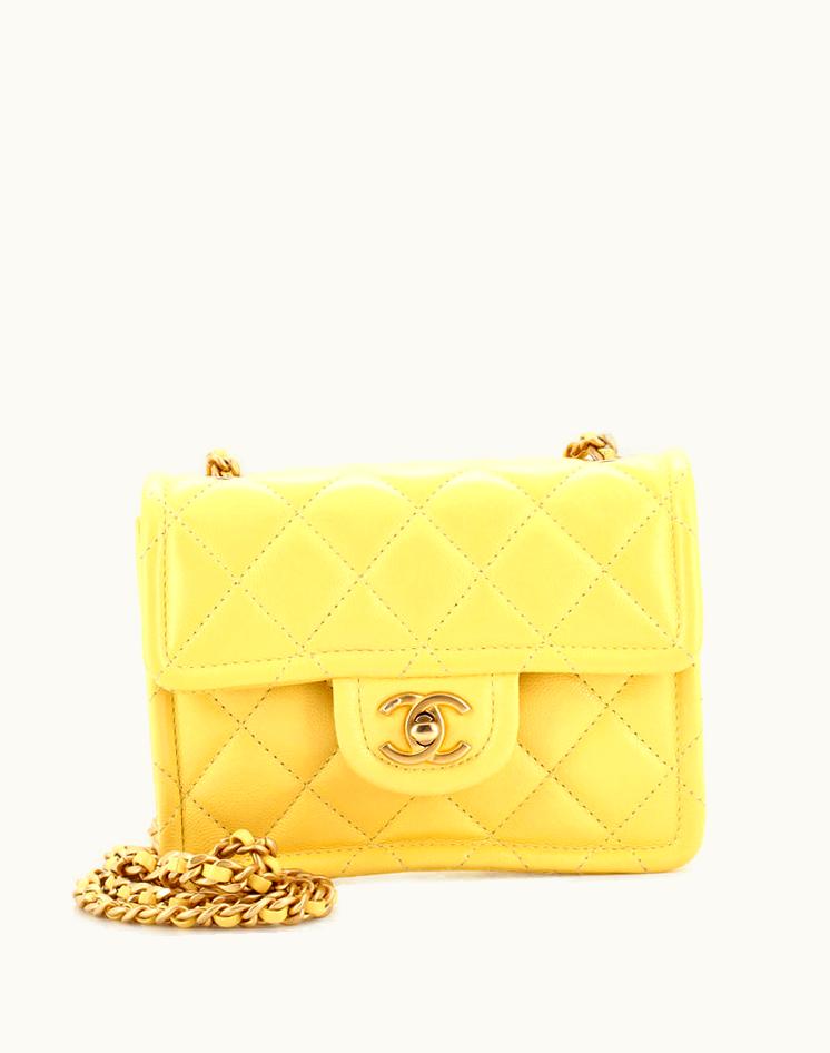 Chanel Chanel Sweet Classic Flap Bag Quilted Caviar Mini Leather Yellow