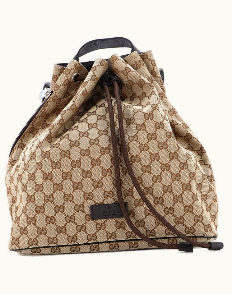 Gucci Gucci GG Canvas Medium Drawstring Backpack Brown Silver