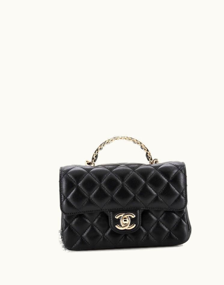 Chanel Chanel Crystal Chain Flap Top Handle Bag Quilted Lambskin Mini
