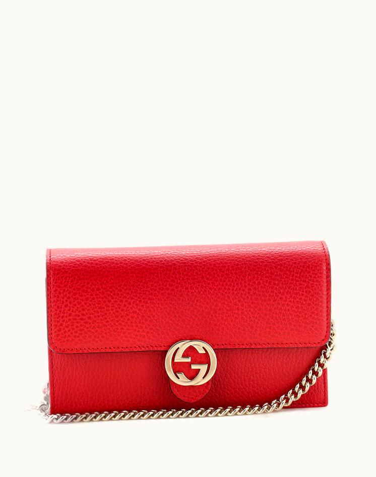 Gucci Gucci Interlocking Wallet On Chain (Outlet) Leather Red & Brown