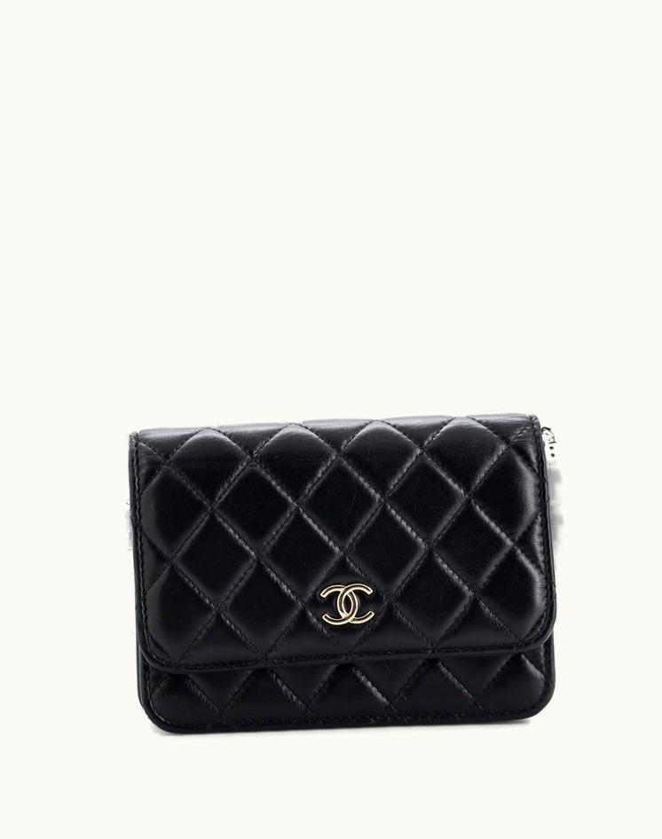 Chanel Chanel Quilted Calfskin Pearl Strap CC Wallet On Chain Mini Black