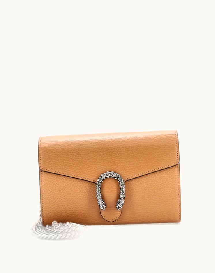 Gucci Gucci Dionysus Chain Wallet Leather With Embellished Detail Small in Neutral, Brown, and Aged Silver
