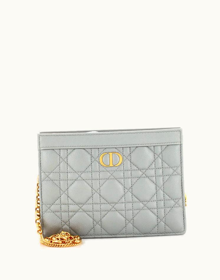 Dior Dior Caro Zipped Pouch With Chain Leather Gray-Gold