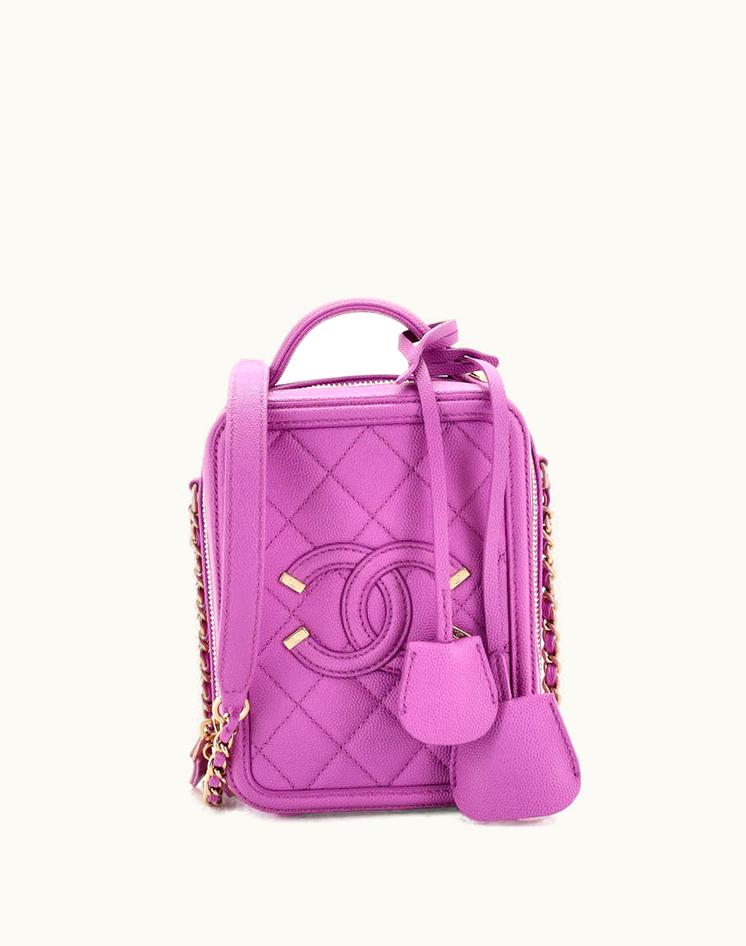 Chanel Chanel Filigree Vertical Vanity Case Quilted Caviar Purple Luxury Clutch