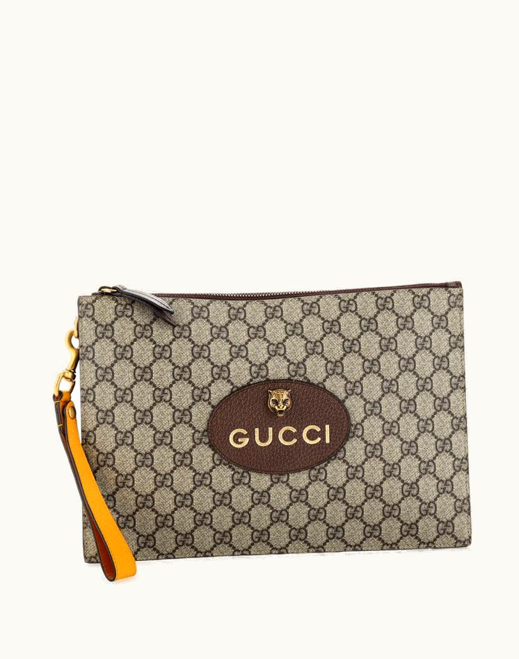 Gucci Gucci Neo Vintage Wristlet Pouch GG Coated Canvas Aged Gold Brown