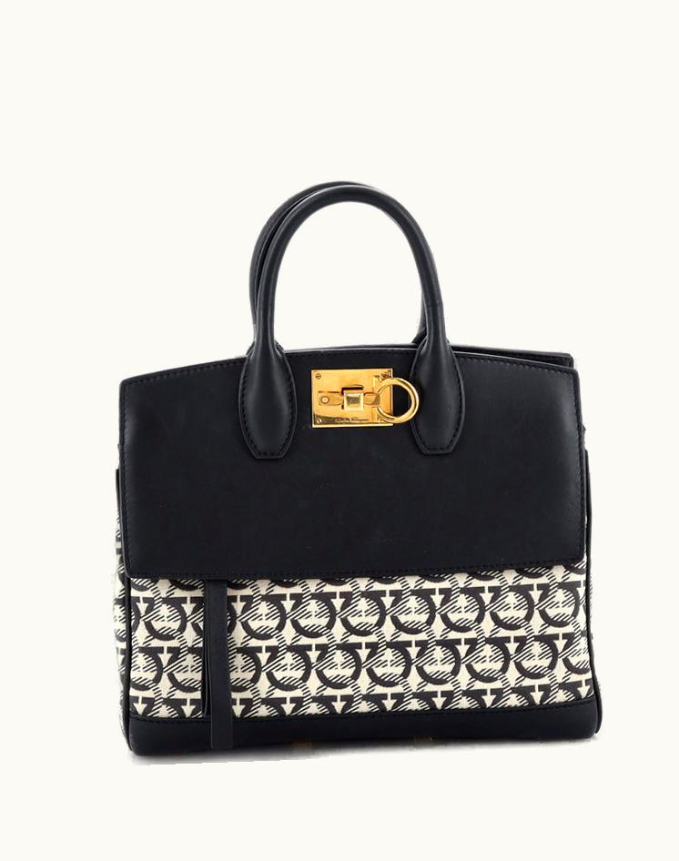 Salvatore Ferragamo Salvatore Ferragamo Studio Satchel Embroidered Canvas And Leather Small