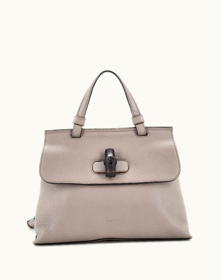 Gucci Gucci Bamboo Daily Top Handle Bag Small Leather Gray Silver