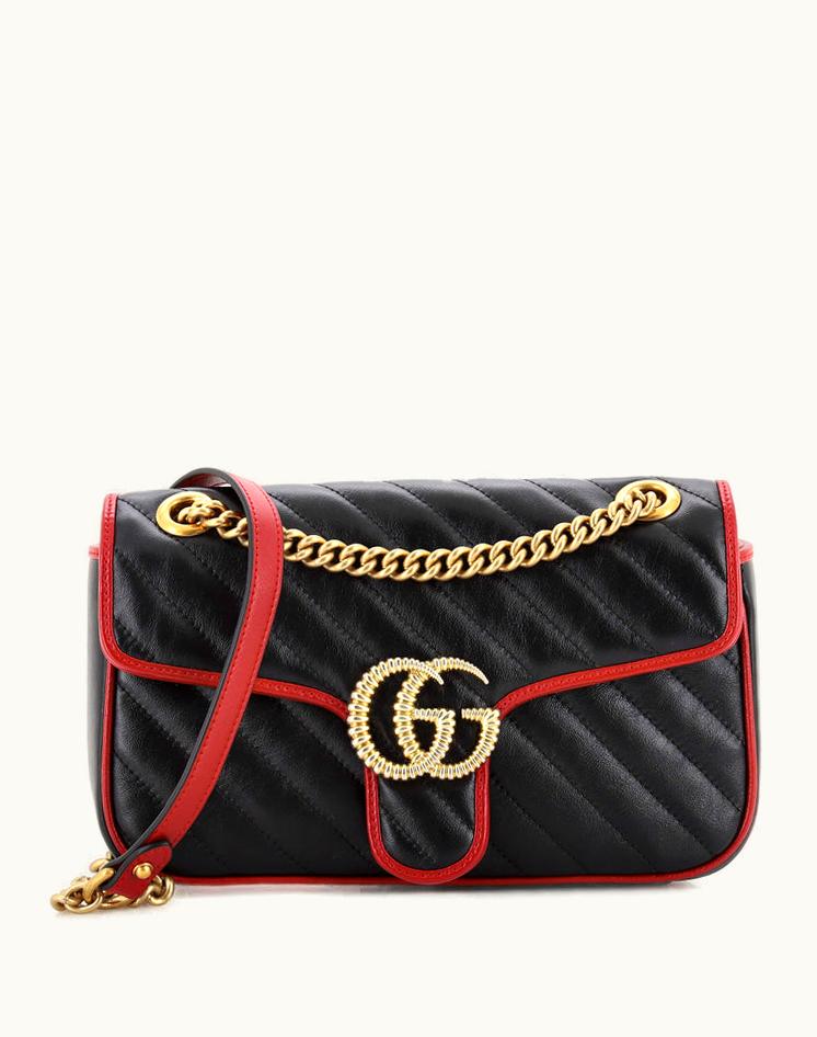 Gucci Gucci GG Marmont Flap Bag Diagonal Quilted Leather Small in Black