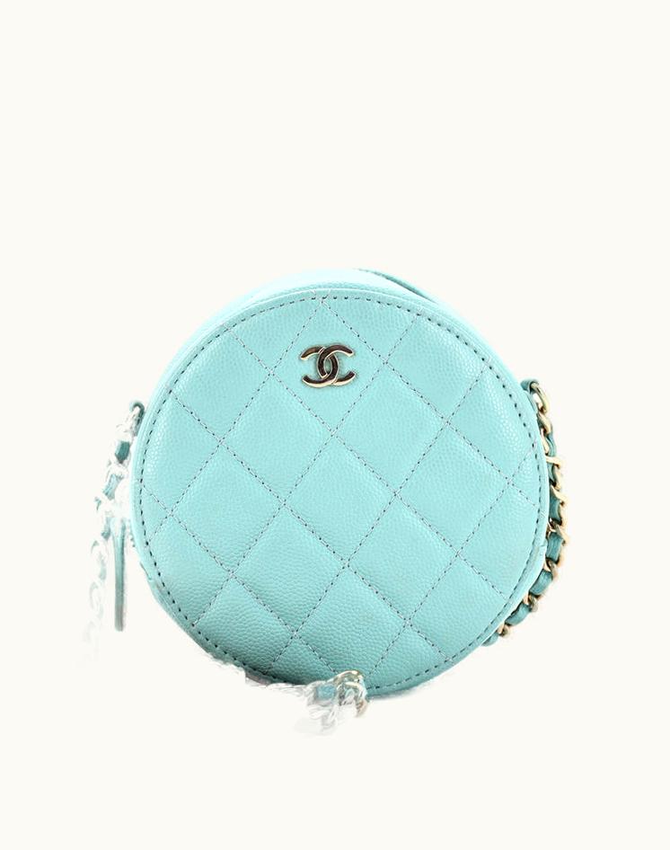 Chanel Chanel Round Clutch with Chain Quilted Caviar Mini - Green
