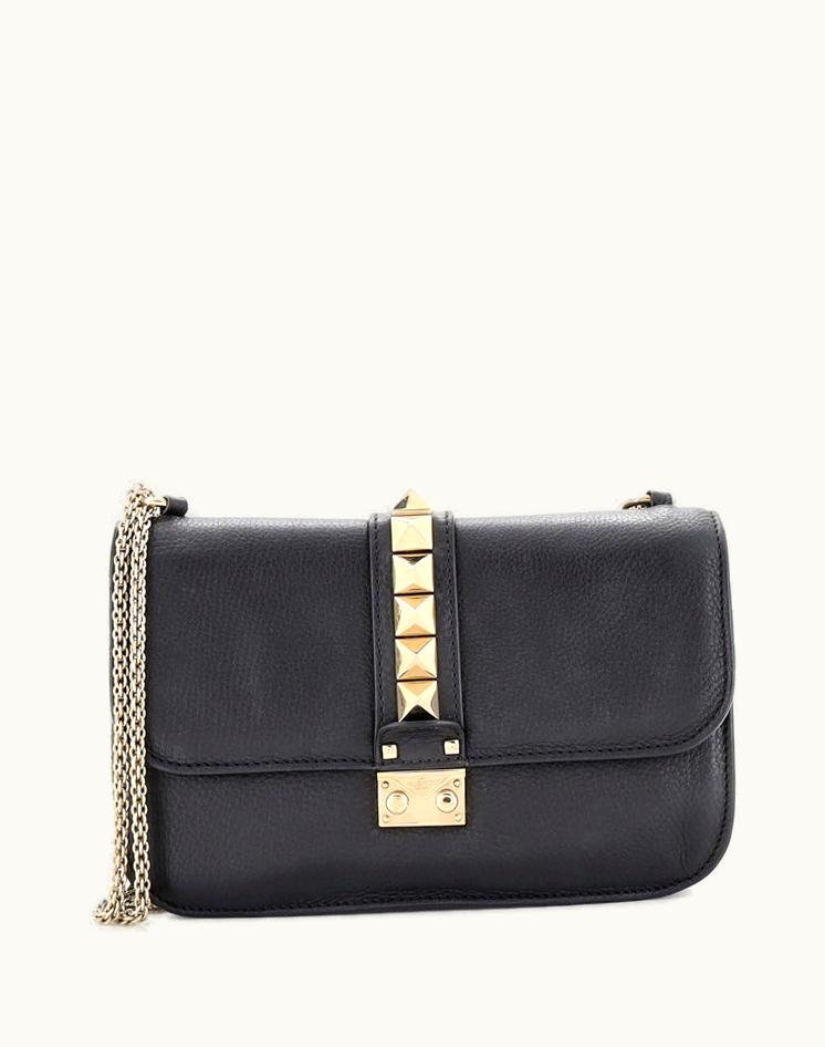 Valentino Valentino Garavani Glam Lock Shoulder Bag Leather Medium Black