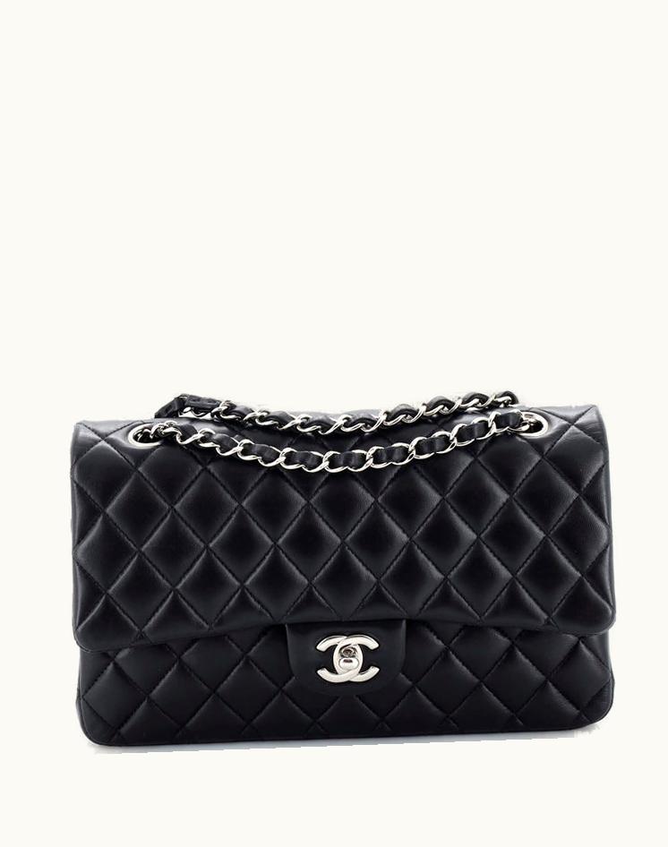 Chanel Chanel Classic Double Flap Bag Quilted Lambskin Medium Black Red Silver