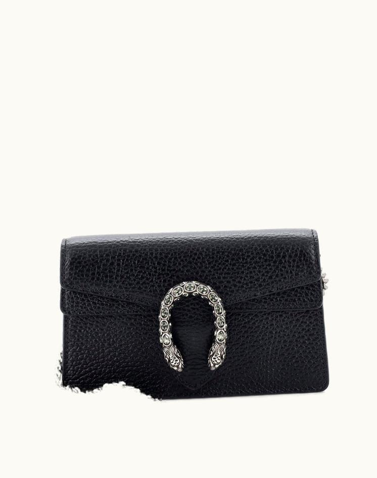 Gucci Gucci Dionysus Bag Leather Super Mini Crossbody Black Aged Silver