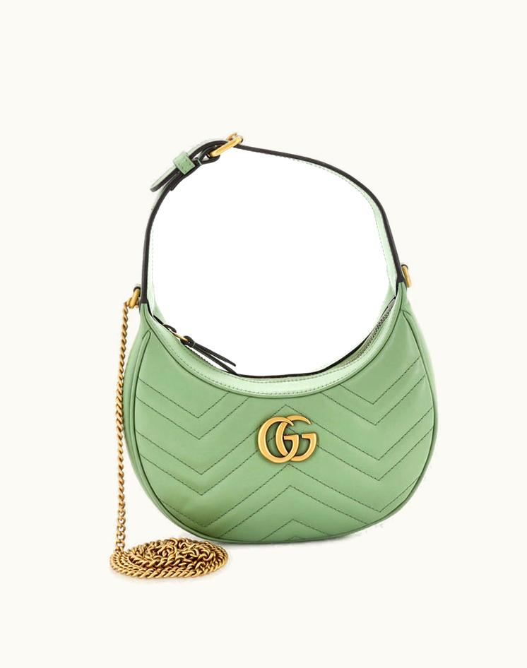 Gucci Gucci GG Marmont Half Moon Hobo Leather Mini Aged Gold Green Neutral