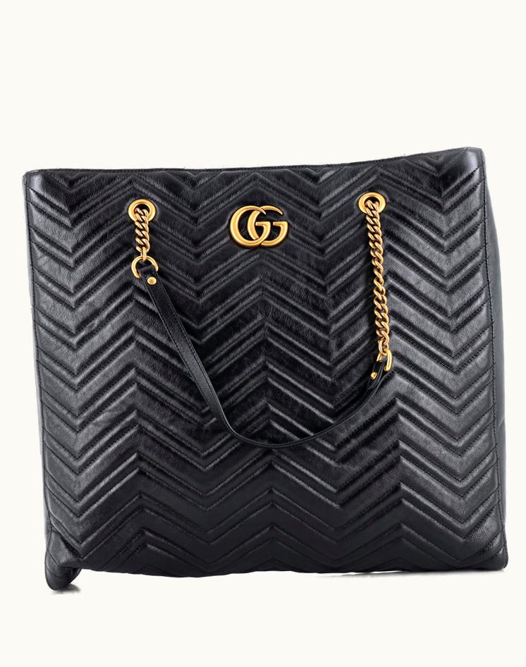 Gucci Gucci GG Marmont Zip Tote Matelasse Leather Large Black Aged Gold