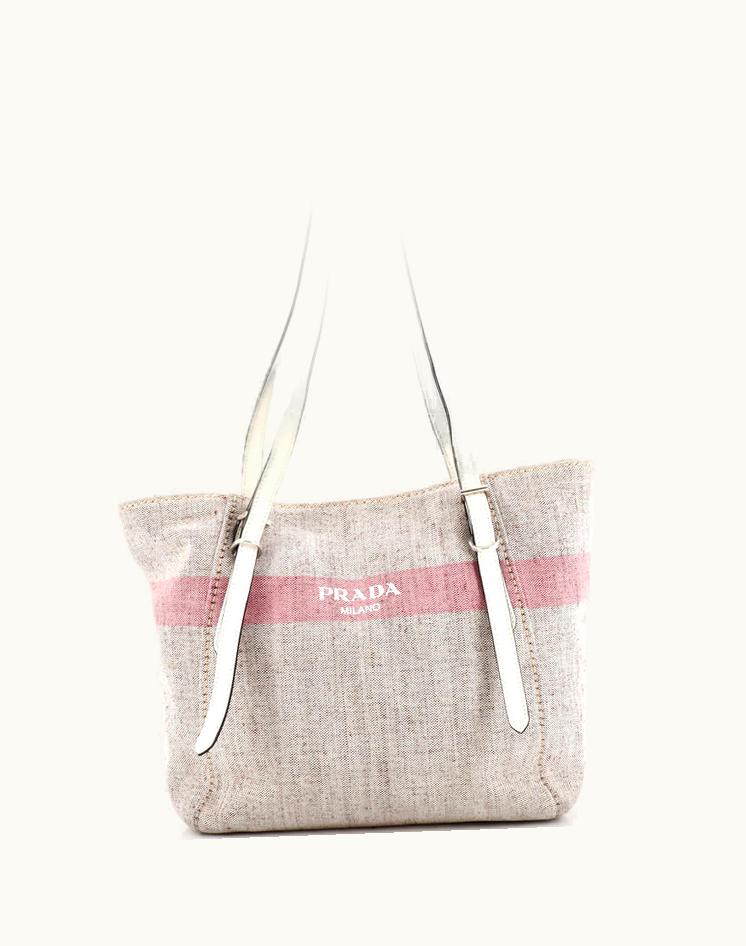 Prada Prada Logo Stripe Shopper Tote Canvas And Leather