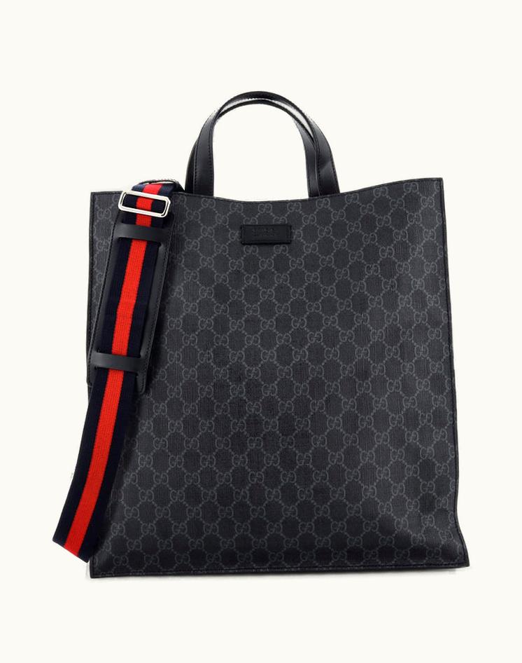 Gucci Gucci Convertible Soft Open Tote GG Coated Canvas Tall, Black