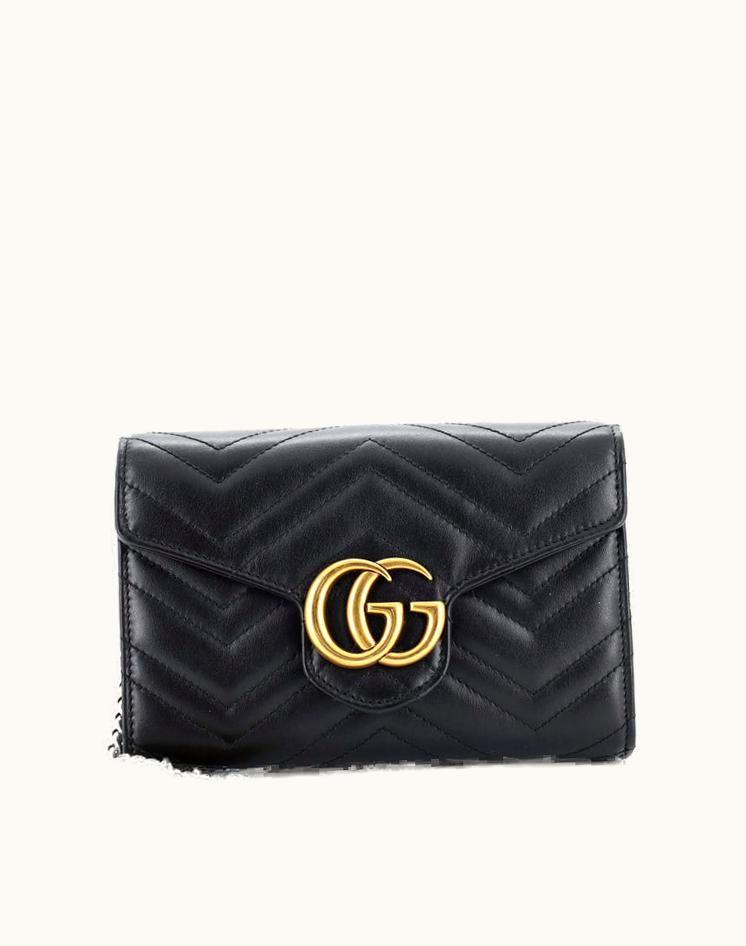 Gucci Gucci GG Marmont Chain Wallet Matelasse Leather Mini Black Aged Gold