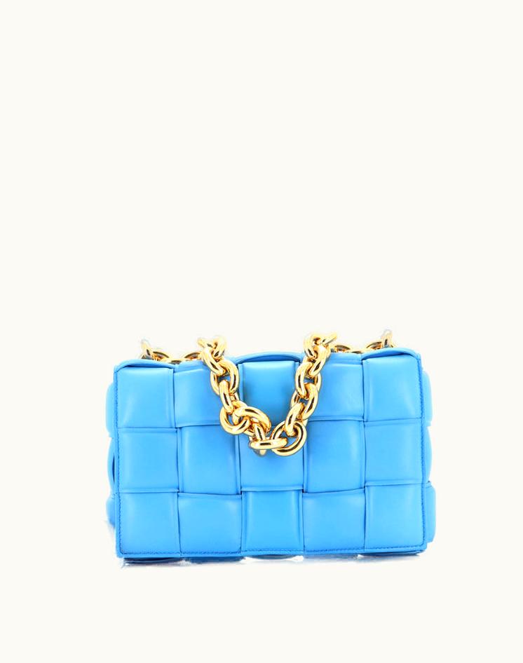 Bottega Veneta Bottega Veneta Cassette Chain Crossbody Bag Padded Maxi Intrecciato Leather Blue Gold
