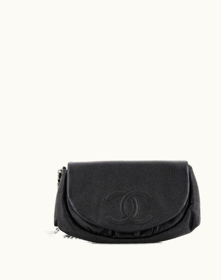Chanel Chanel Half Moon Wallet On Chain Caviar Black Silver