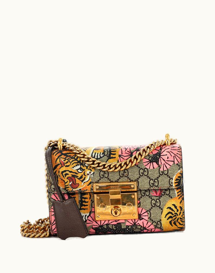 Gucci Gucci Padlock Shoulder Bag Bengal Print GG Coated Canvas Small in Brown