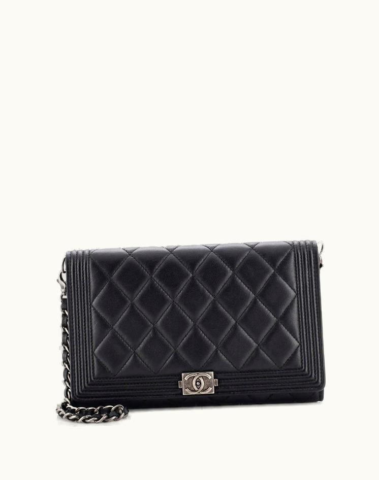 Chanel Chanel Boy Wallet On Short Chain Quilted Lambskin