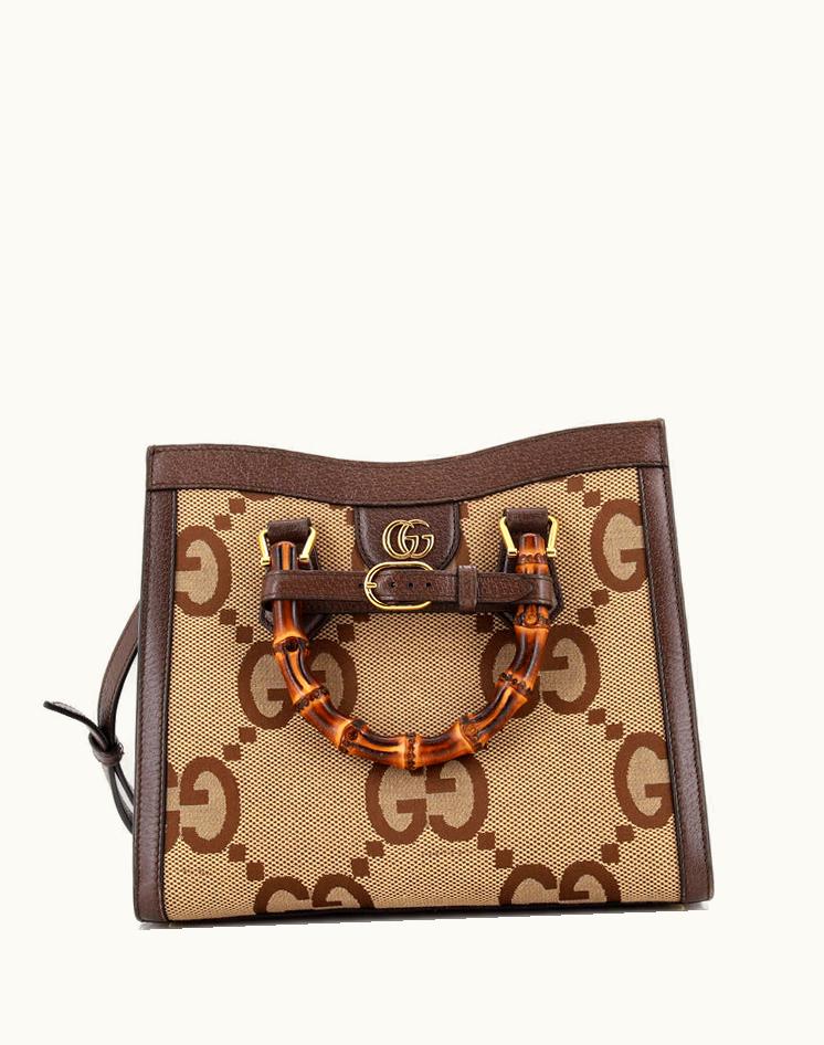 Gucci Gucci Diana NM Bamboo Handle Tote Jumbo GG Canvas Small Brown Luxe Tote