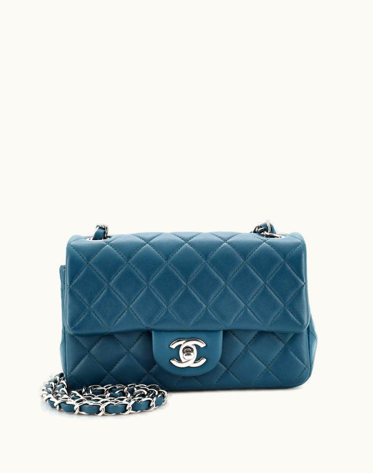 Chanel Chanel Classic Single Flap Bag Quilted Lambskin Mini Blue SilverLux