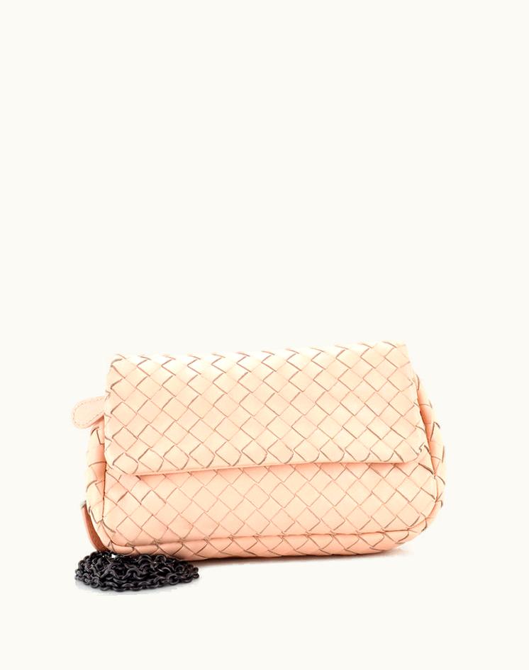 Bottega Veneta Bottega Veneta Expandable Chain Crossbody Bag Intrecciato Nappa Small in Neutral Leather