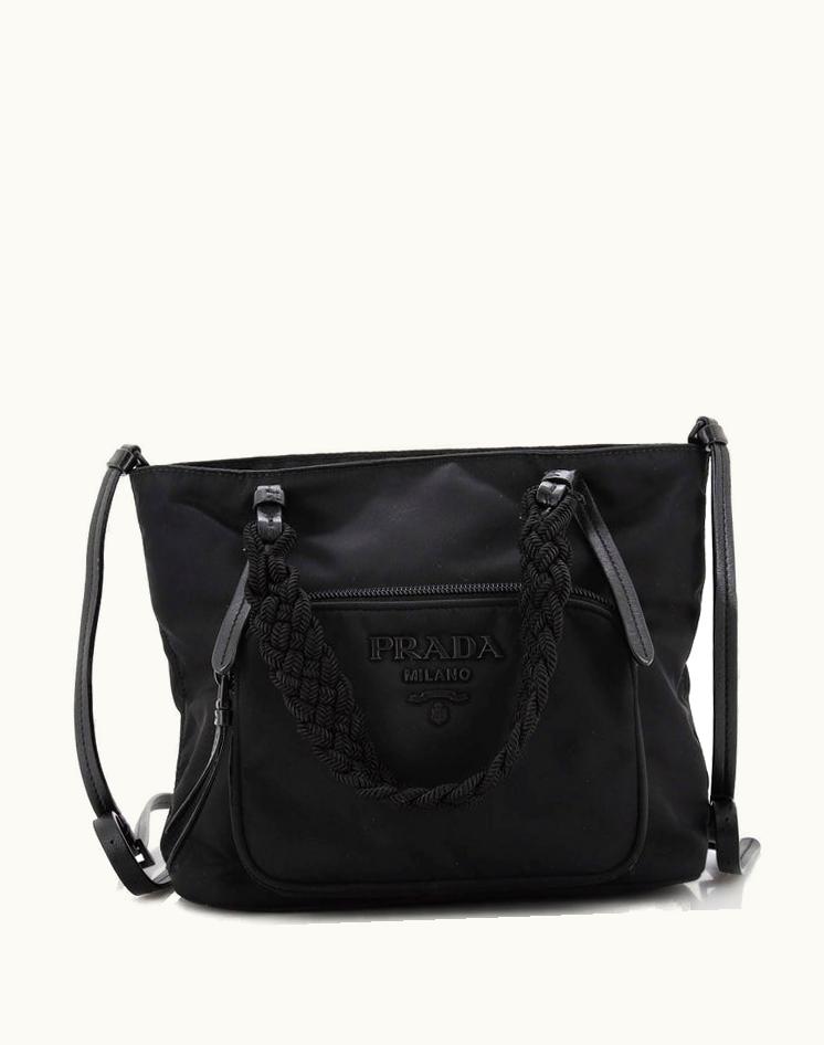 Prada Prada Woven Handle Convertible Pocket Tote Tessuto With Fabric And Saffiano Small