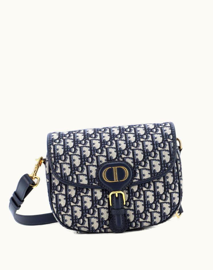 Dior Dior Bobby Flap Bag Oblique Canvas Medium Blue Gold