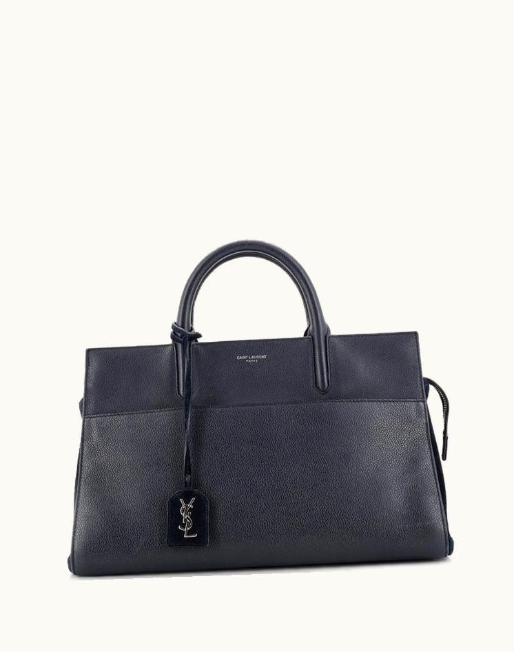 Saint Laurent Saint Laurent Rive Gauche Cabas Leather Small Blue Silver