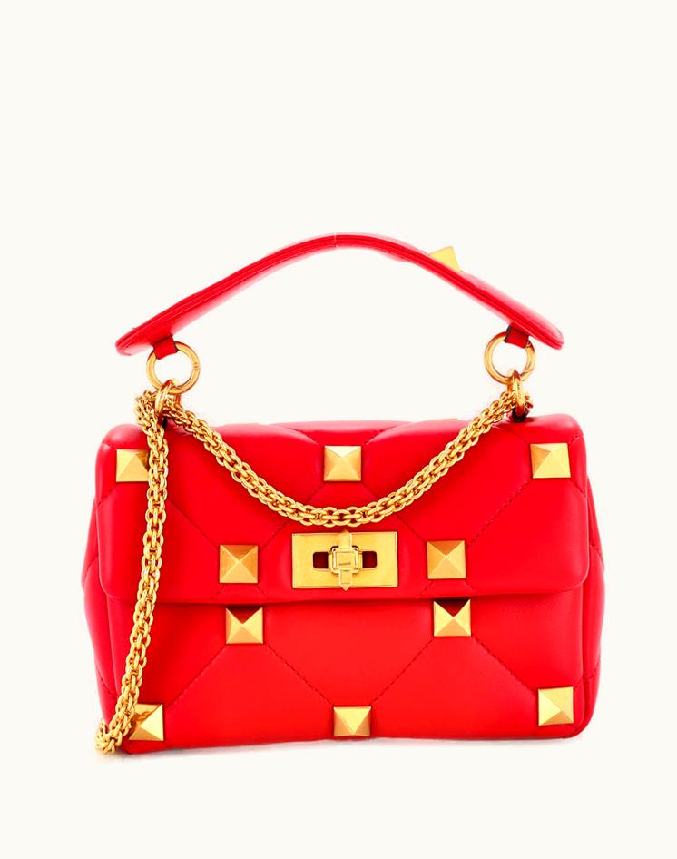 Valentino Valentino Roman Stud Flap Bag Quilted Leather Small Red