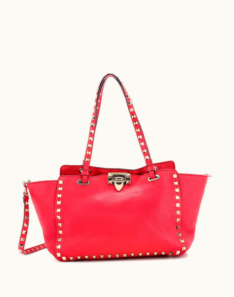 Valentino Valentino Garavani Rockstud Tote Pebbled Leather Small Pink