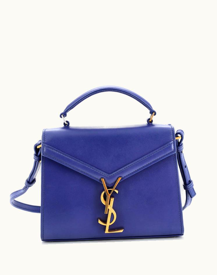 Saint Laurent Saint Laurent Cassandra Mini Top Handle Bag Blue Leather