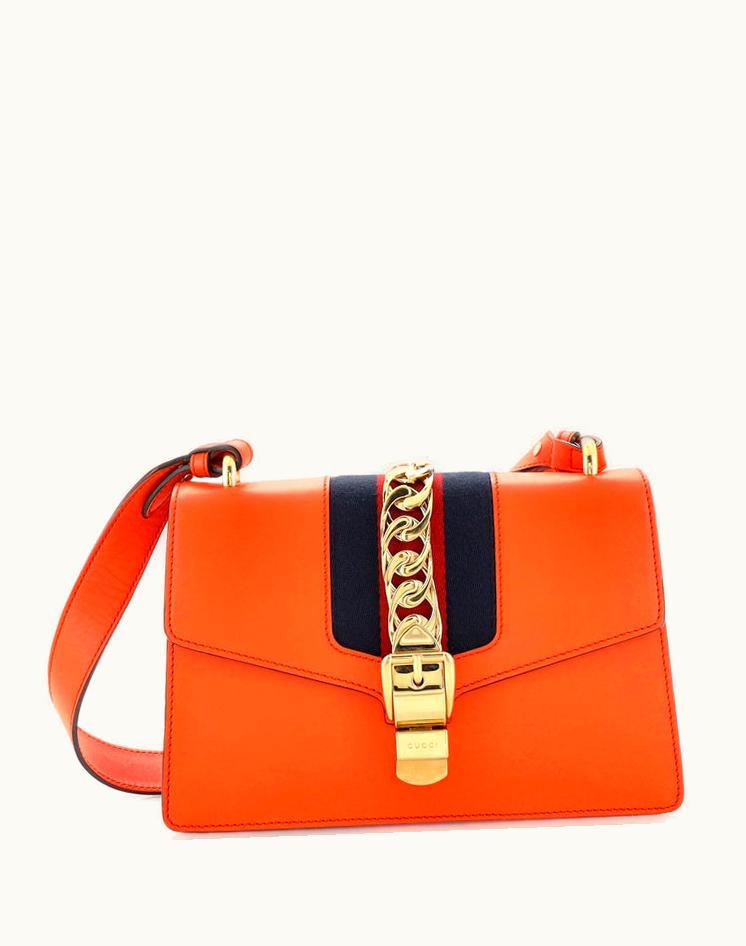 Gucci Gucci Sylvie Shoulder Bag Leather Small Orange