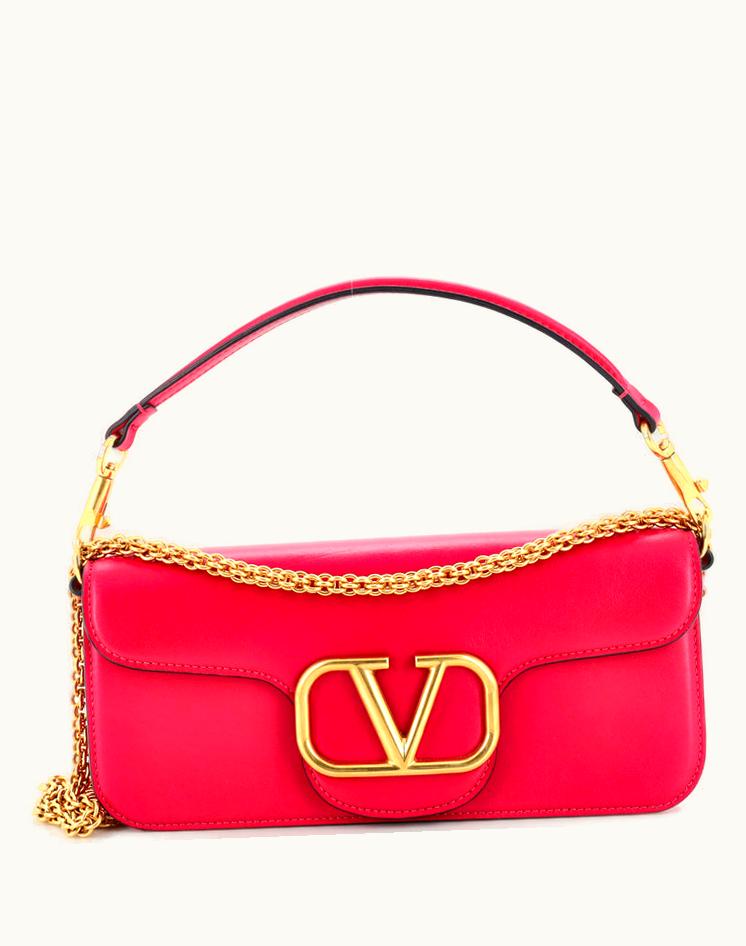 Valentino Valentino Garavani Vlogo Loco Flap Medium Shoulder Bag Leather Pink Gold